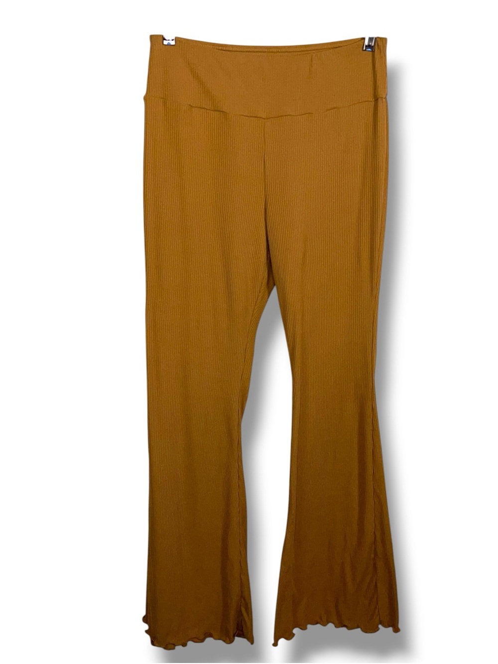 Juniors Medium Mustard Yellow Ribbed Flare Pull On Pants Stretch